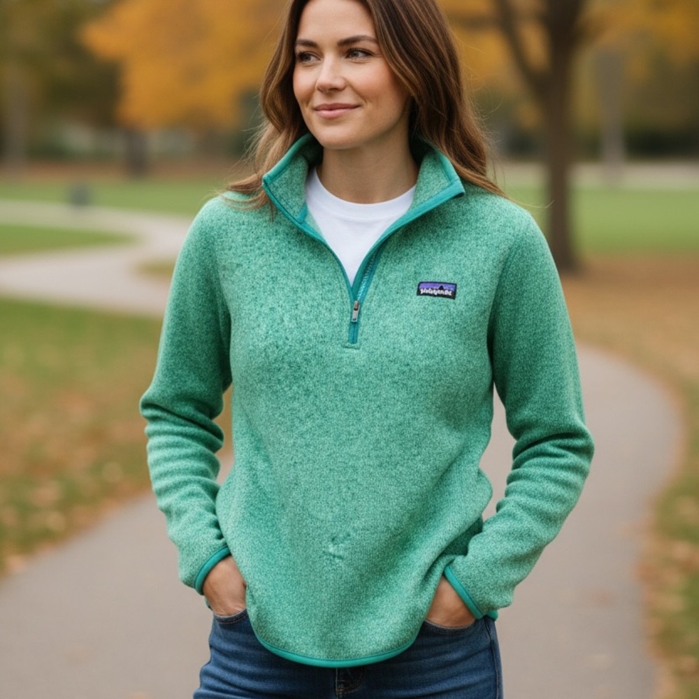 Patagonia Women’s Better Sweater® 1/4-Zip Pullover – Size M – Aqua Green - Picture 1 of 8